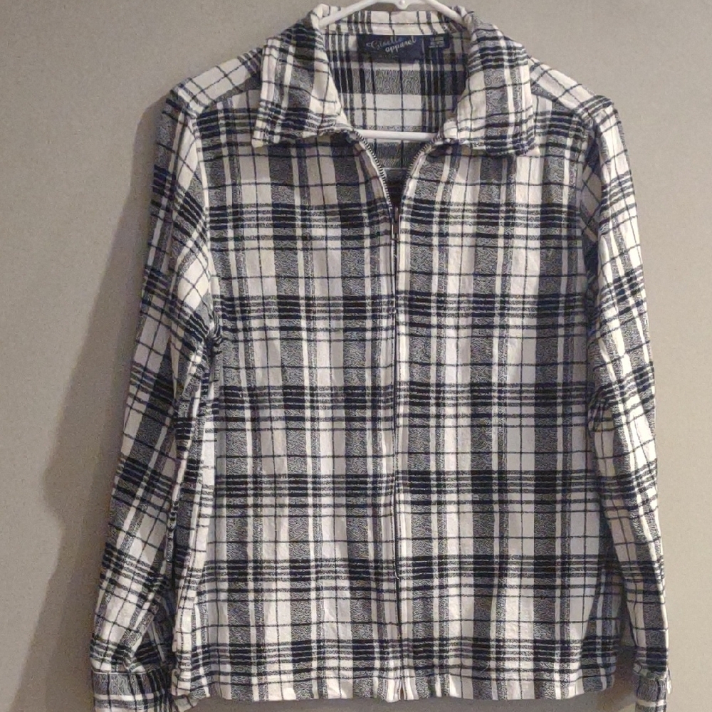 Giselle Apparel Women's Large Lightweight Cotton Black/White Plaid Zip-Up Jacket